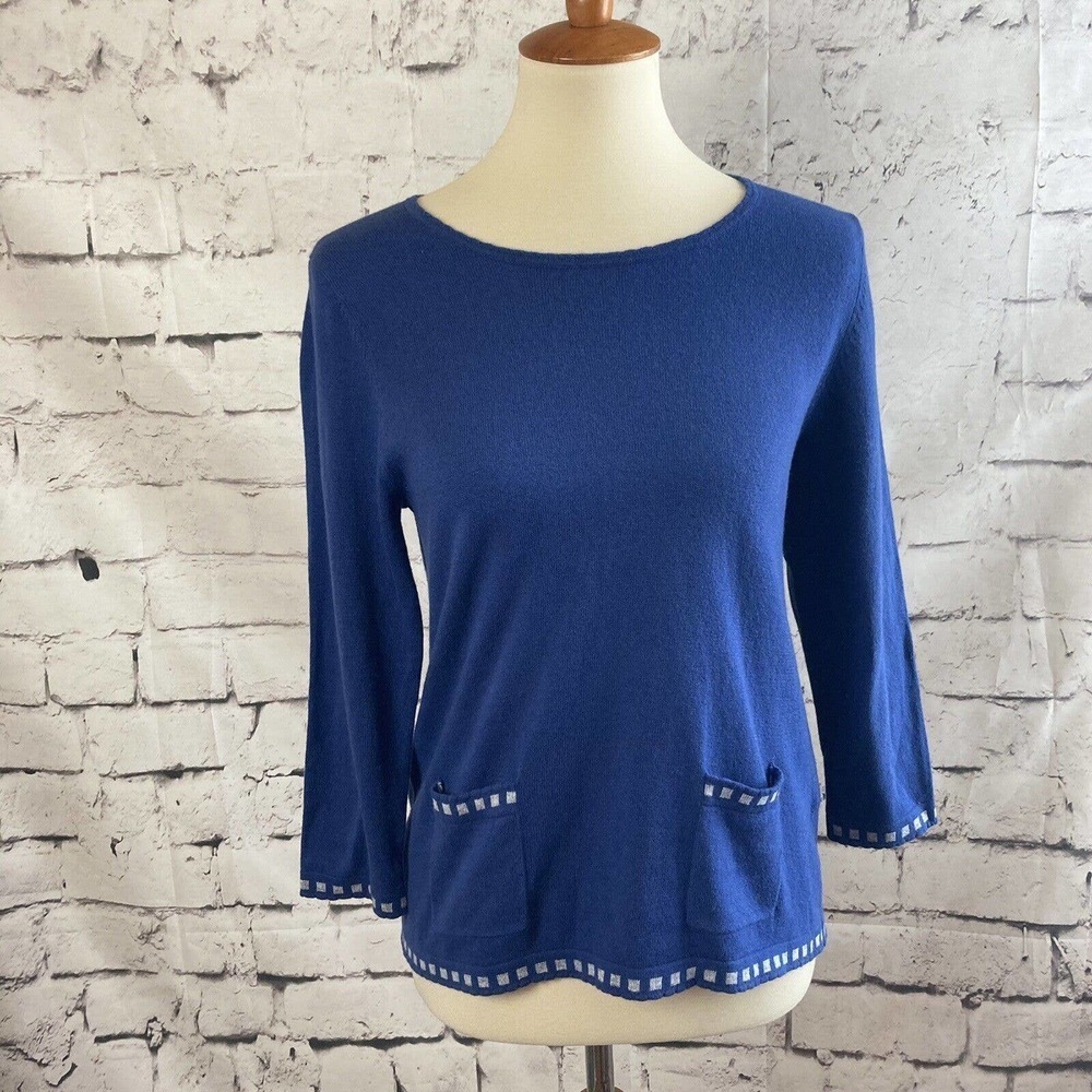 Boden Cashmere Blend Pocket Sweater 3/4 Sleeve Size 8 Round Neck